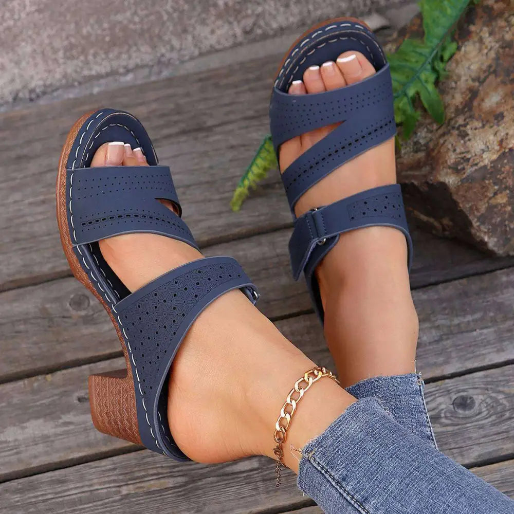 Tan Leather Summer Casual Chunky Heel Sandals