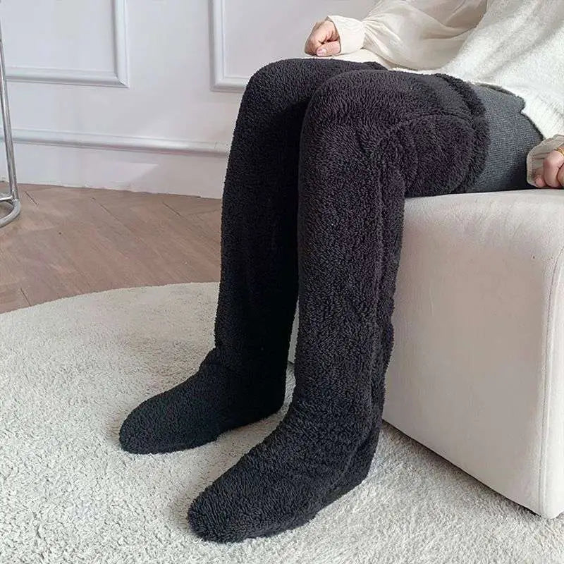 Tan Paw Print Fuzzy Long Socks