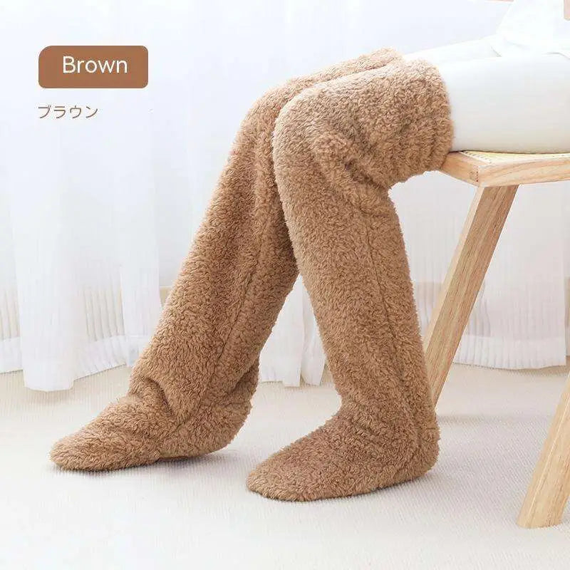 Tan Paw Print Fuzzy Long Socks