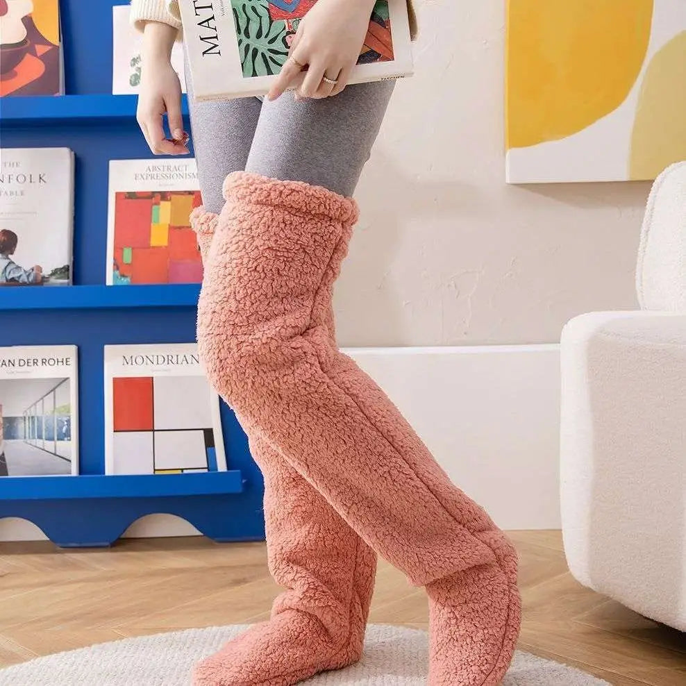 Tan Paw Print Fuzzy Long Socks