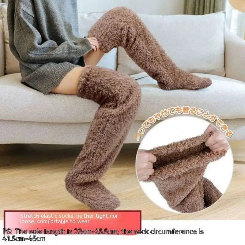 Tan Paw Print Fuzzy Long Socks