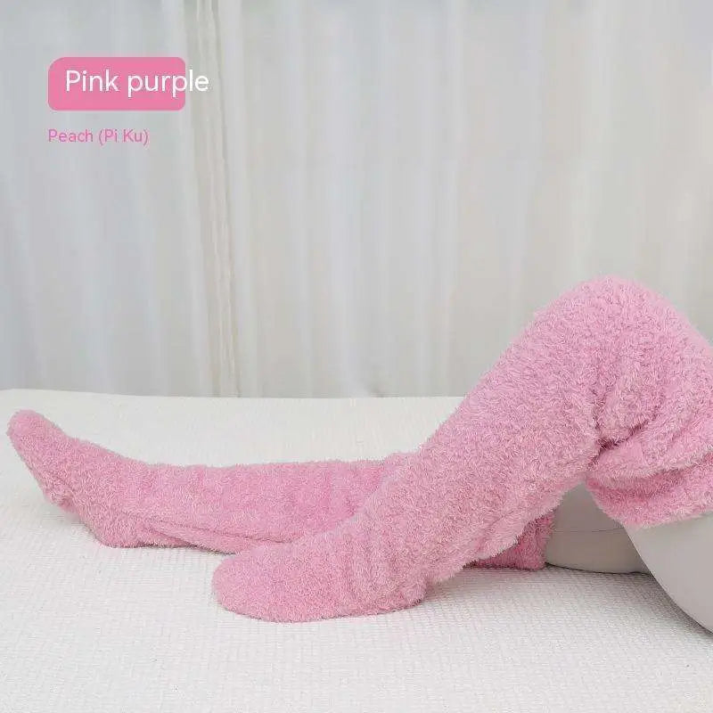 Tan Paw Print Fuzzy Long Socks