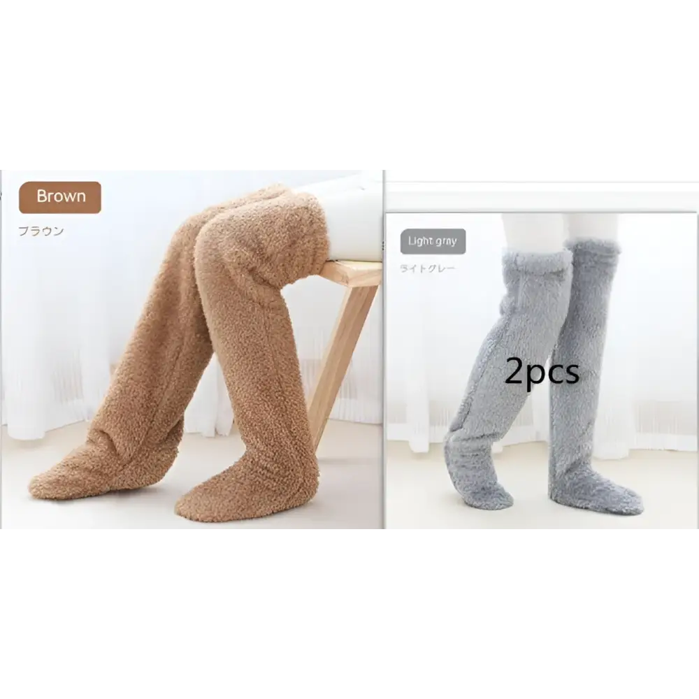 Tan Paw Print Fuzzy Long Socks