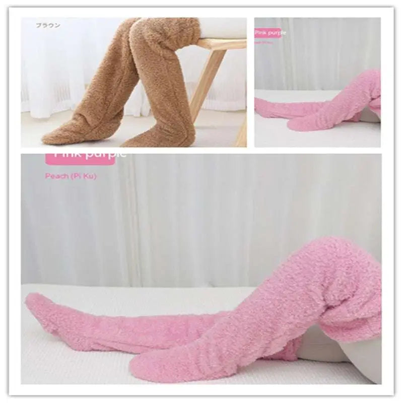 Tan Paw Print Fuzzy Long Socks