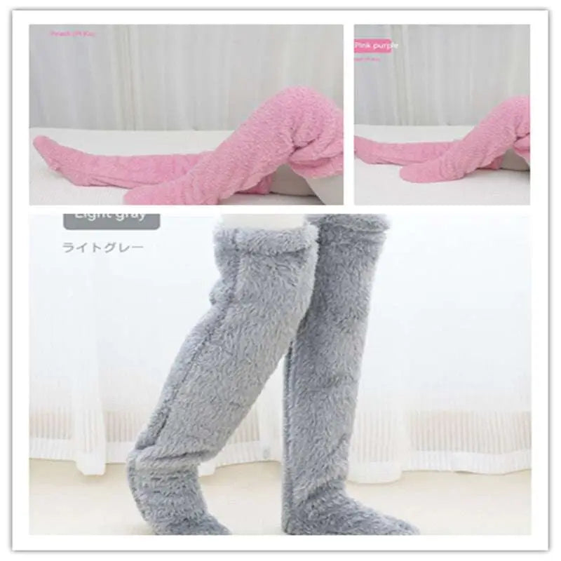Tan Paw Print Fuzzy Long Socks