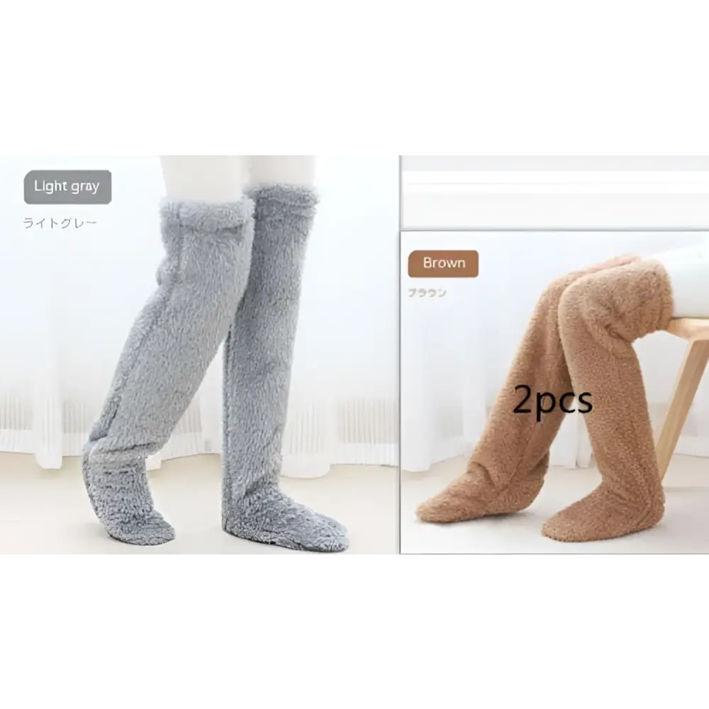 Tan Paw Print Fuzzy Long Socks