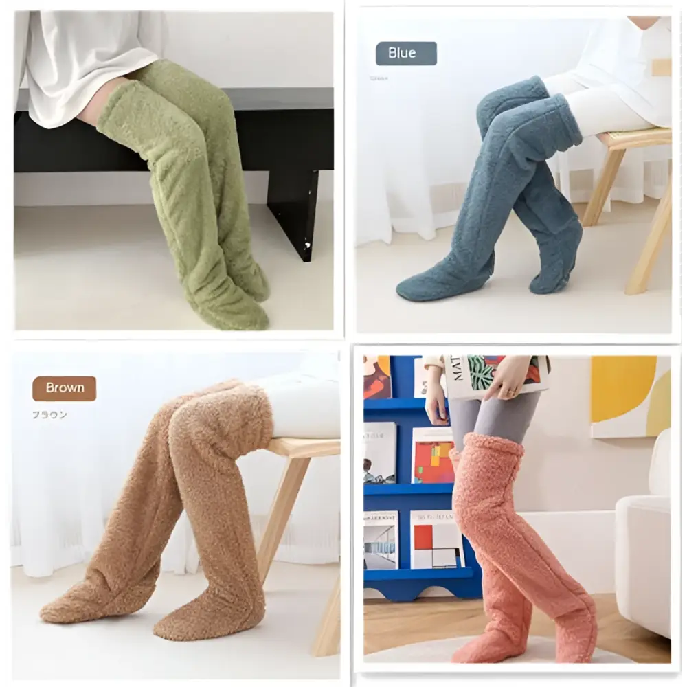 Tan Paw Print Fuzzy Long Socks