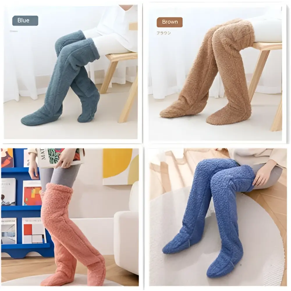 Tan Paw Print Fuzzy Long Socks