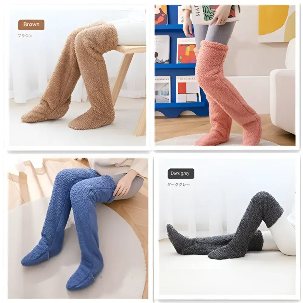 Tan Paw Print Fuzzy Long Socks