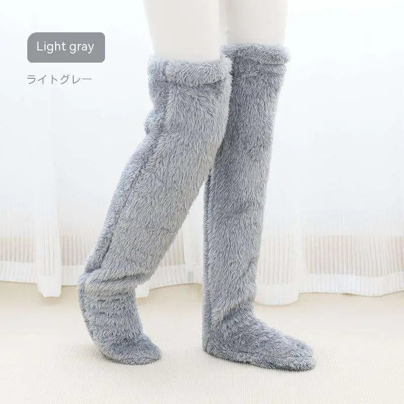 Tan Paw Print Fuzzy Long Socks
