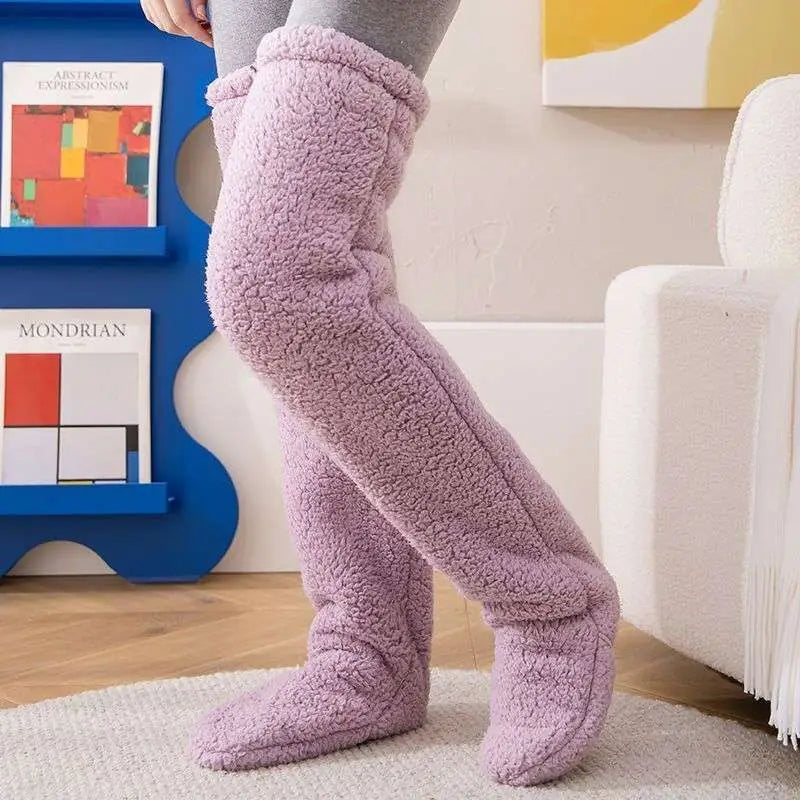 Tan Paw Print Fuzzy Long Socks