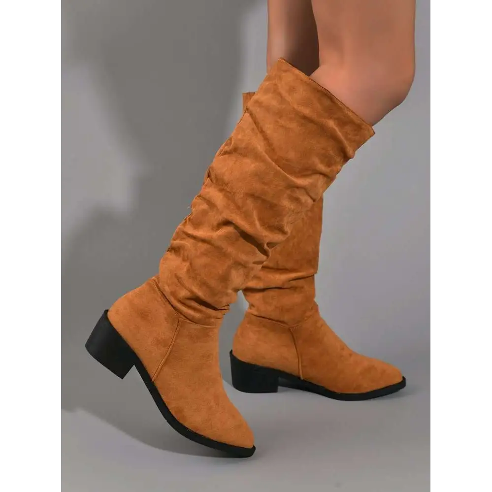 Tan Slouchy Sleeve Suede High Leg Boot