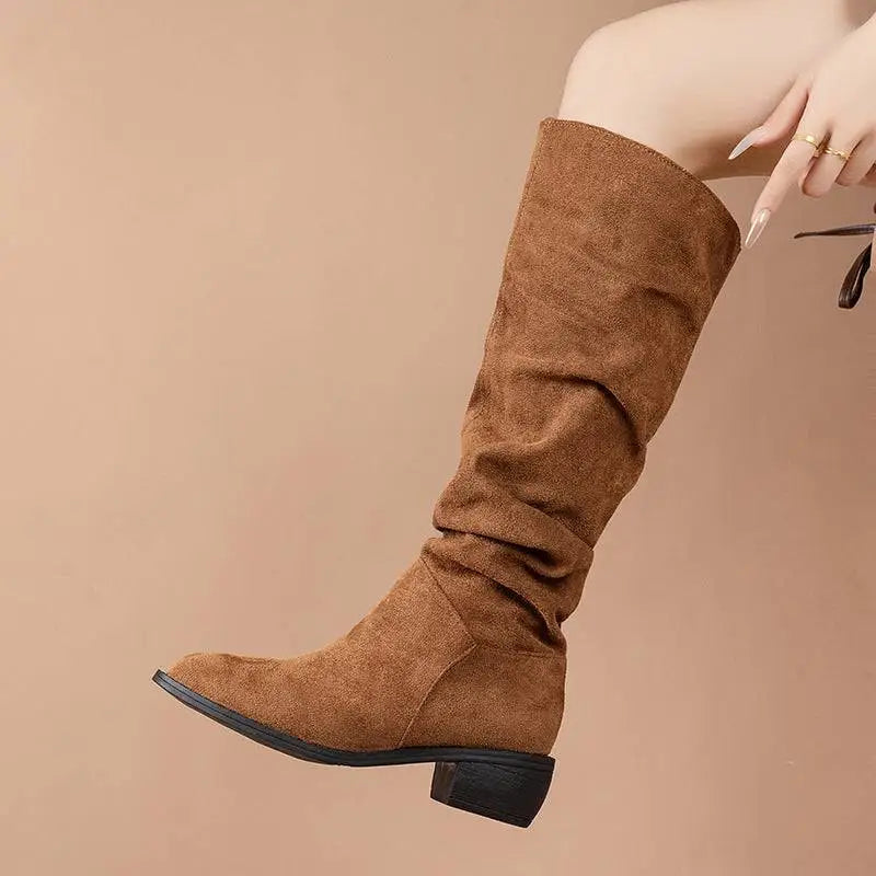 Tan Slouchy Sleeve Suede High Leg Boot