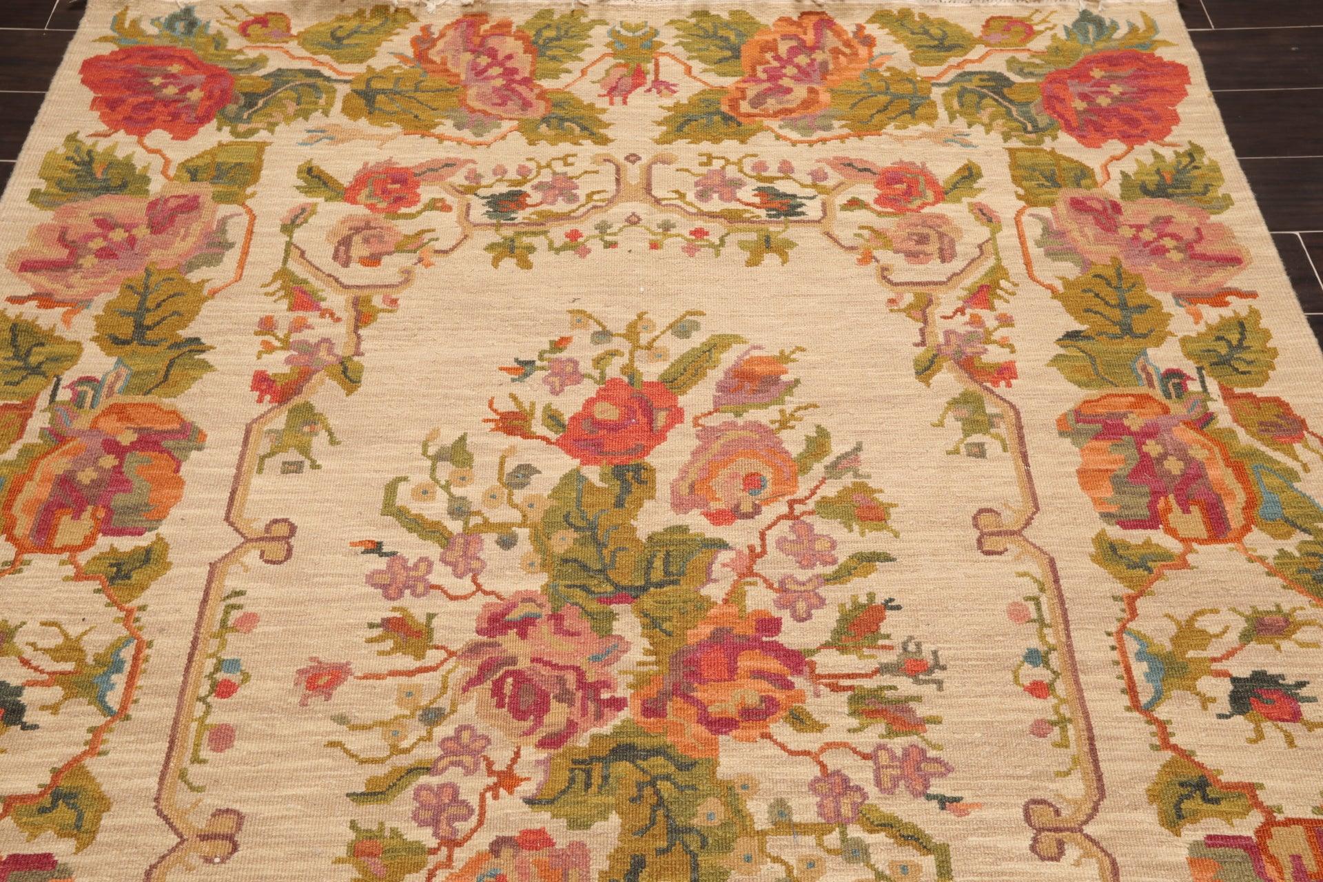 5'6" x 7'6" Hand Knotted Wool Reversible Floral Area Rug Beige-4