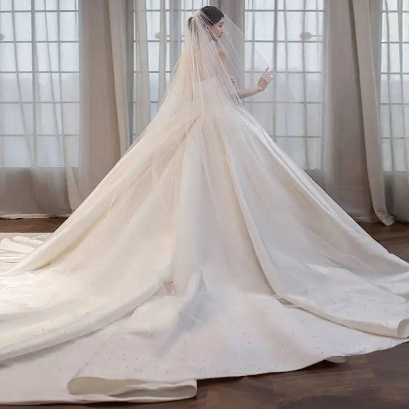 Temperament Princess Style French Satin Wedding Gown