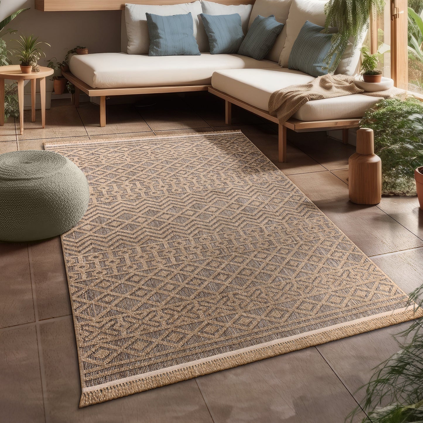 In- & Outdoor Rug Cologne with Bohemian Aztec Pattern in Beige-0