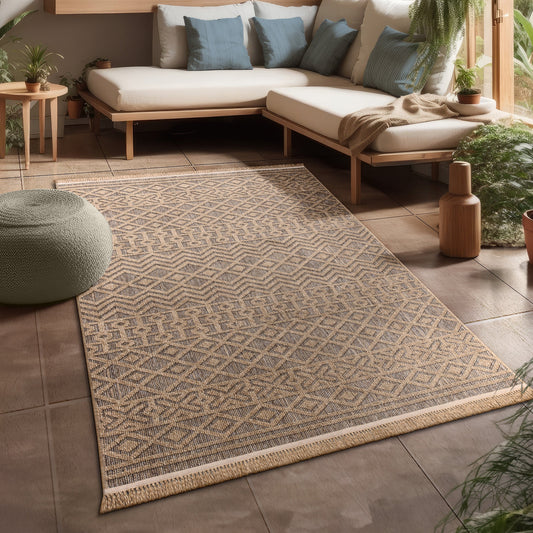In- & Outdoor Rug Cologne with Bohemian Aztec Pattern in Beige-0