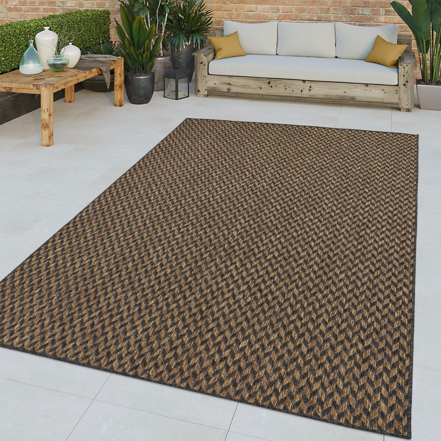 Indoor & Outdoor Rug Captera Herringbone Design in Brown-4