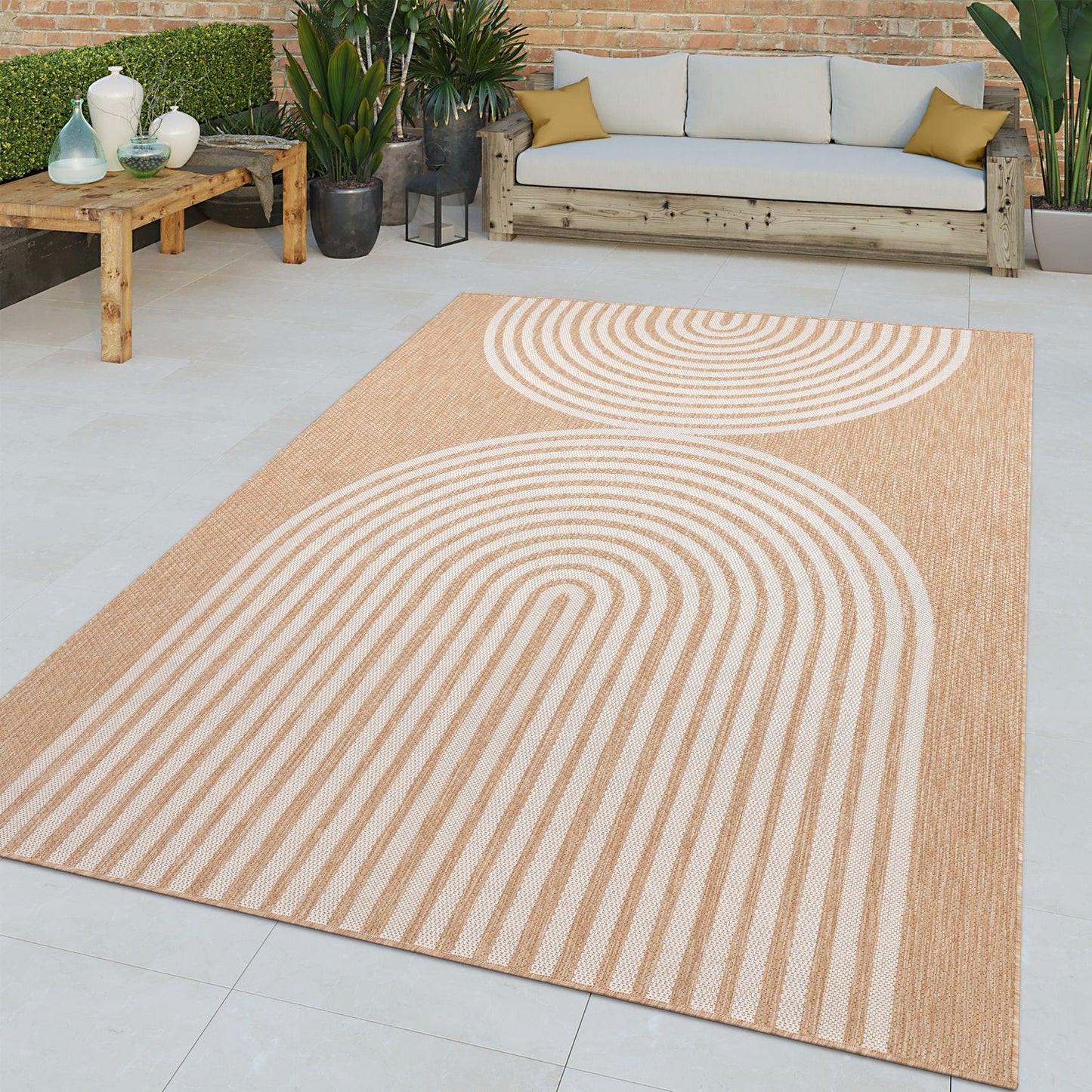 In- & Outdoor Rug Captera with Minimalistic Line Pattern in Nature Beige-0