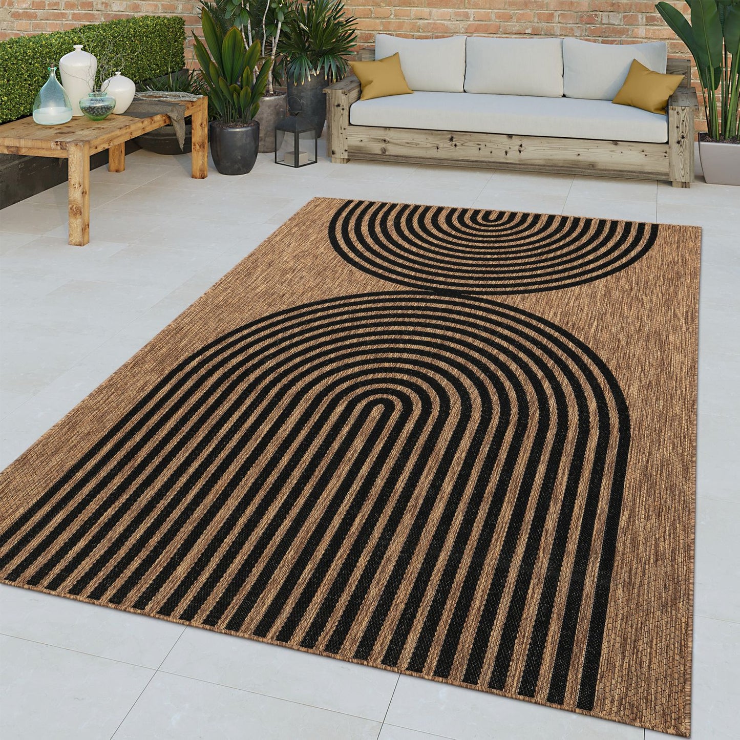In- & Outdoor Rug Captera with Minimalistic Line Pattern in Nature Beige-4