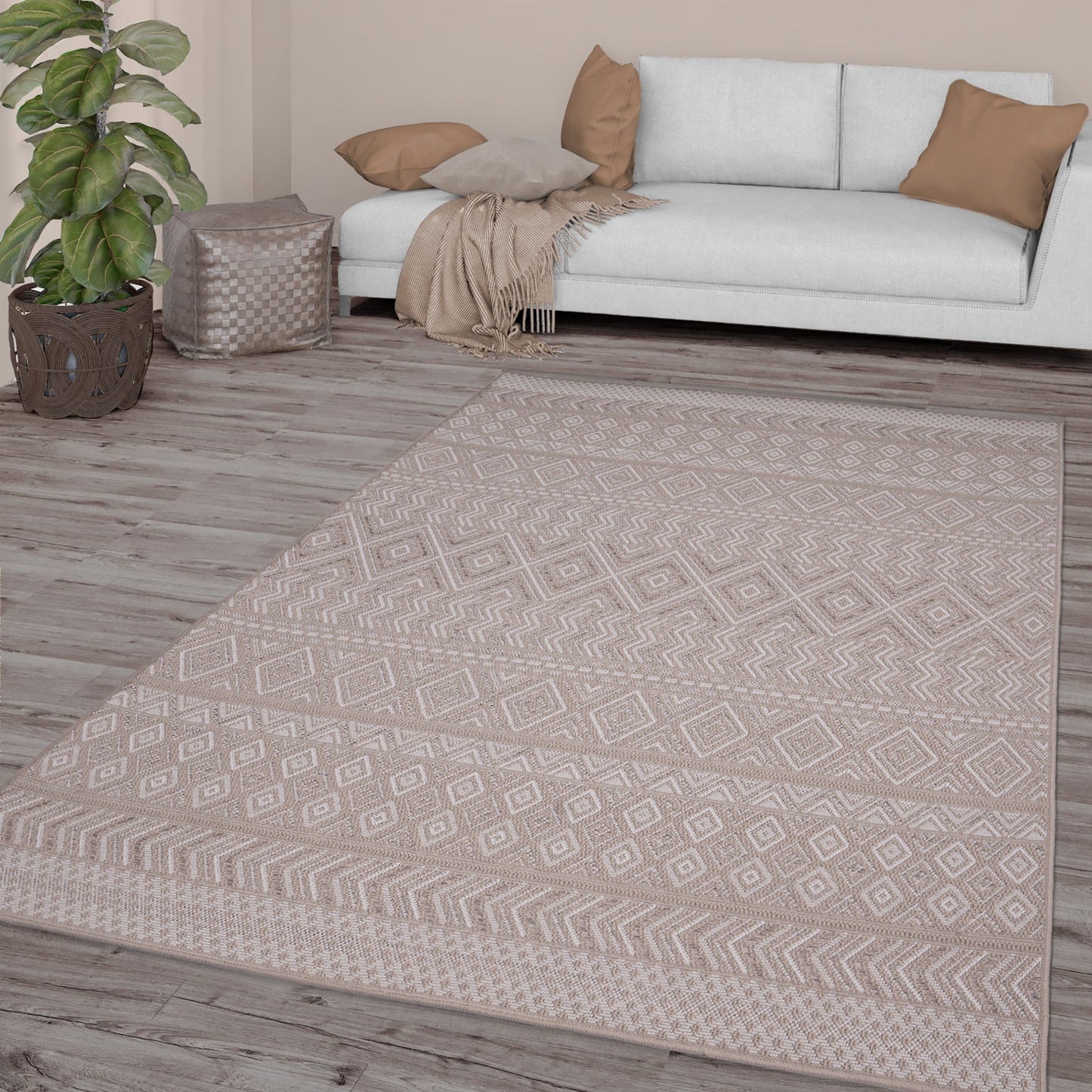 Outdoor Rug Vermont Stain-Resistant with Boho Pattern in Beige-4