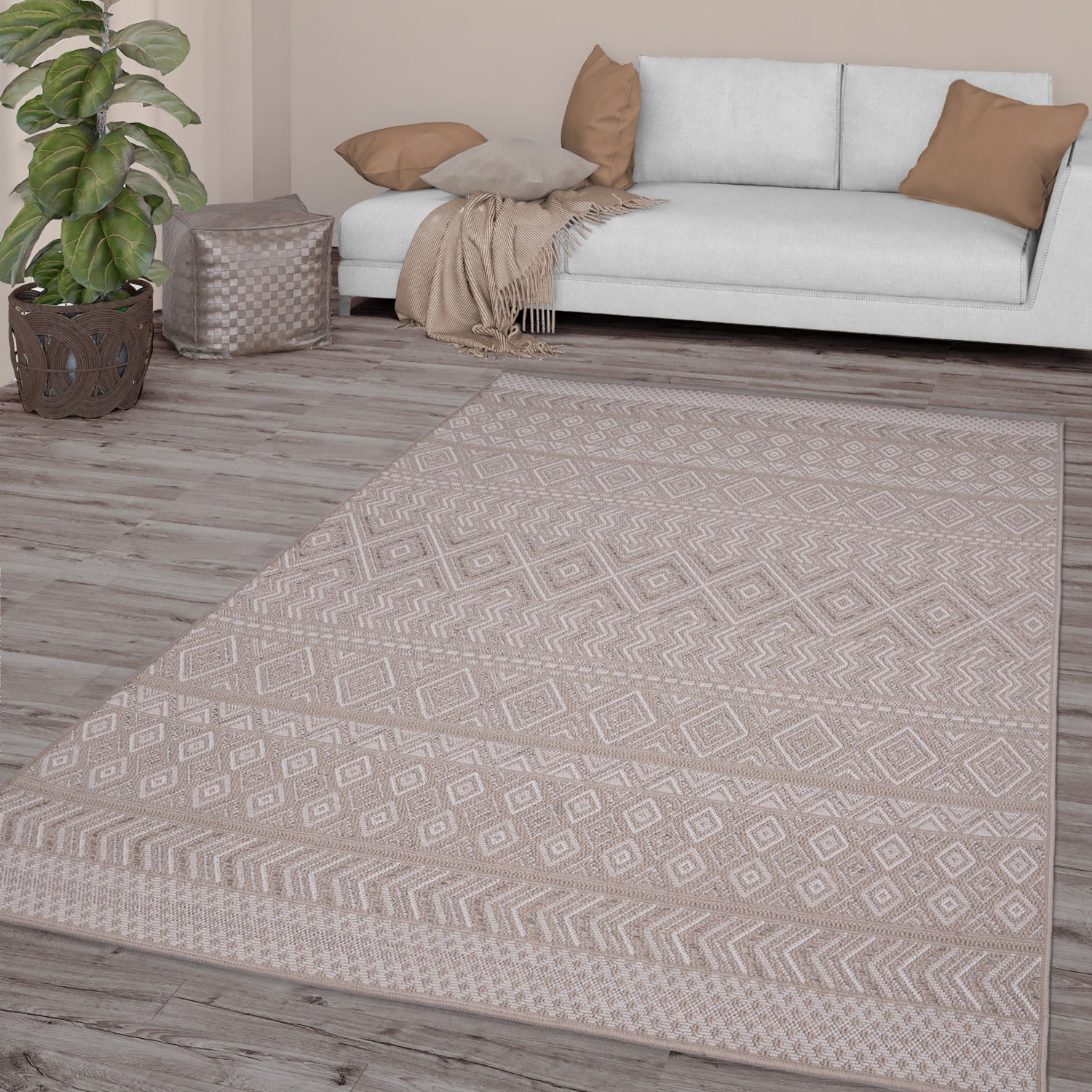 Outdoor Rug Vermont Stain-Resistant with Boho Pattern in Beige-4
