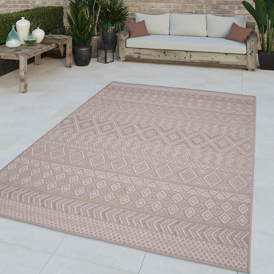 Outdoor Rug Vermont Stain-Resistant with Boho Pattern in Beige-0