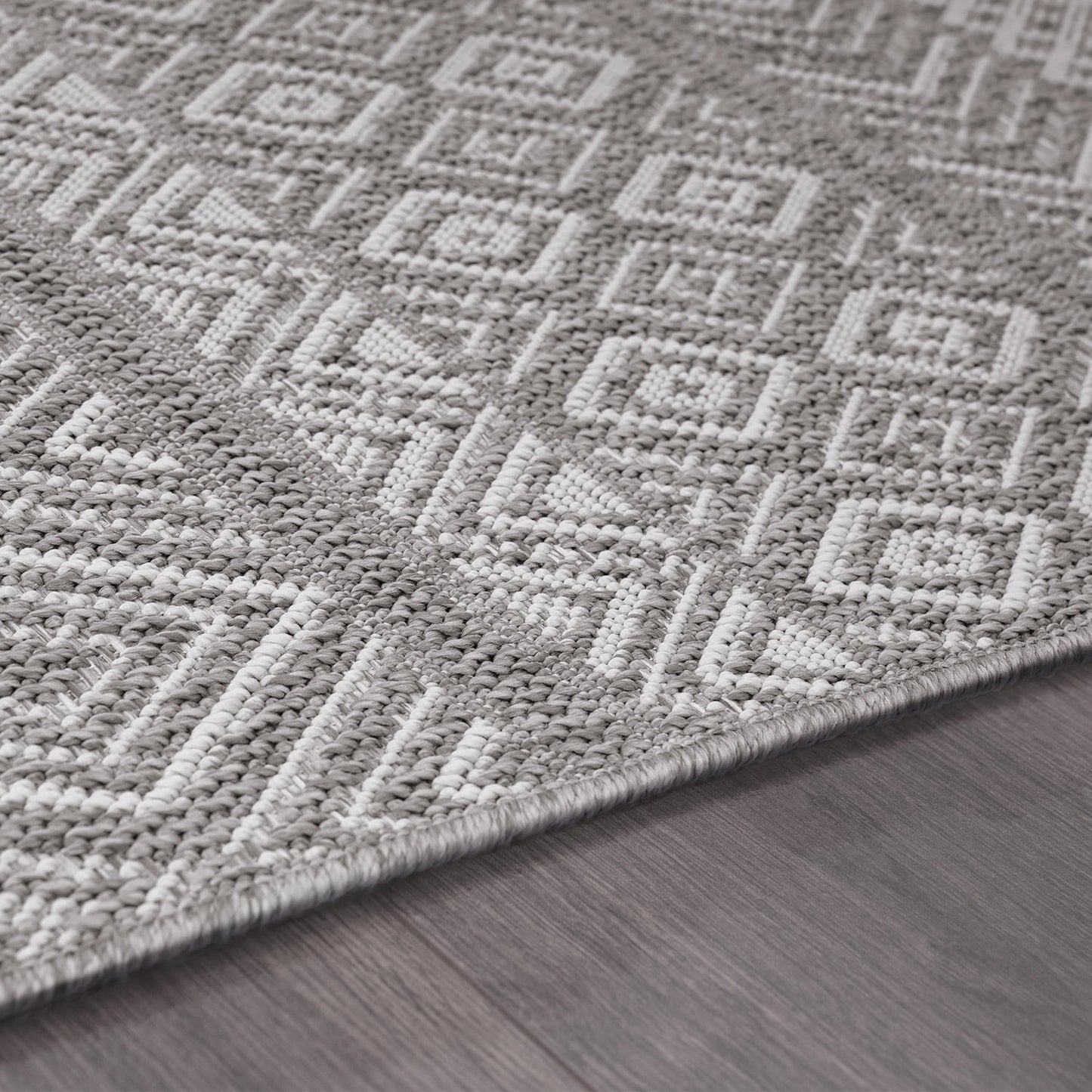 Outdoor Rug Vermont Stain-Resistant with Boho Pattern in Grey-2