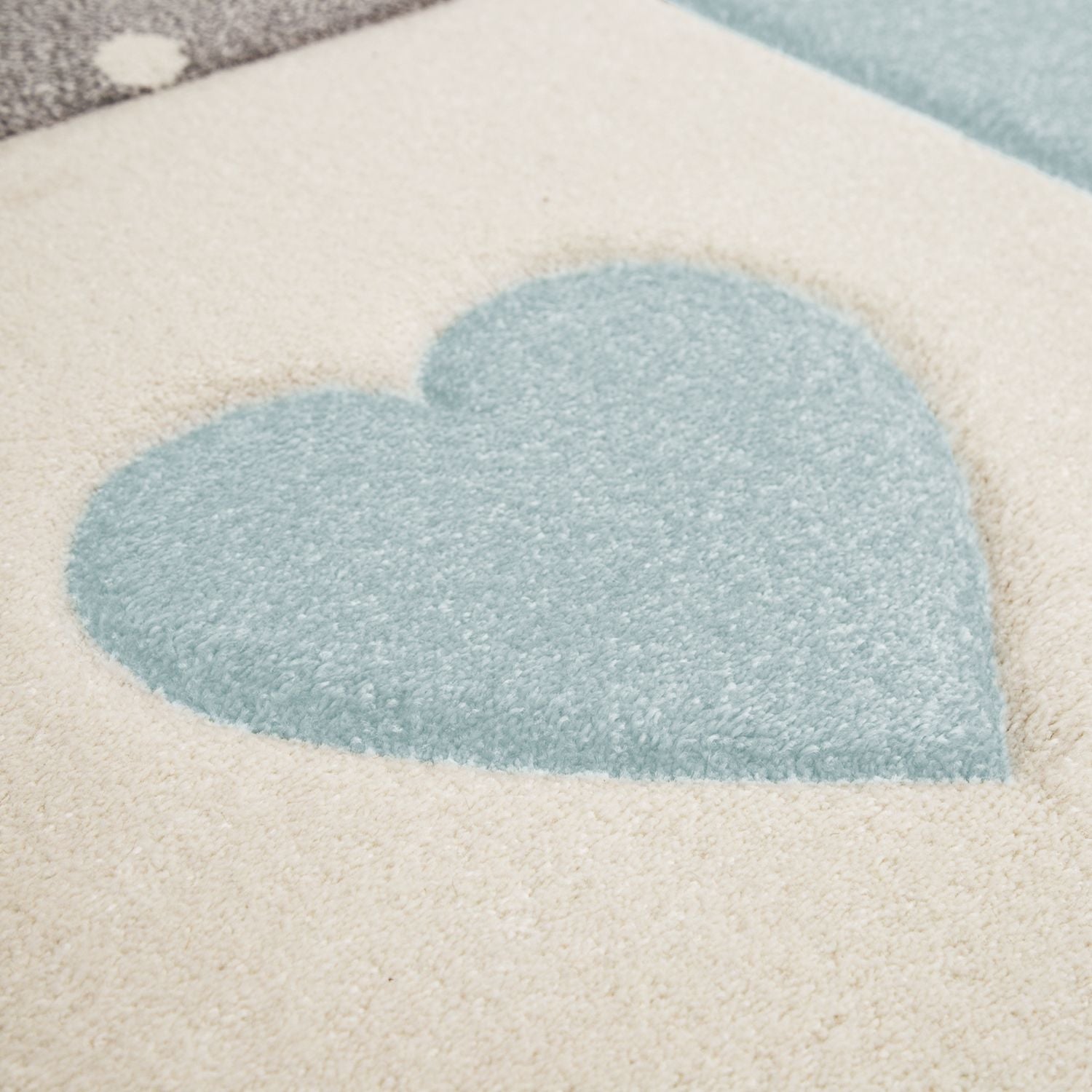 Kids Rug Checked Dots Hearts & Crowns in Pastel Blue Grey-1