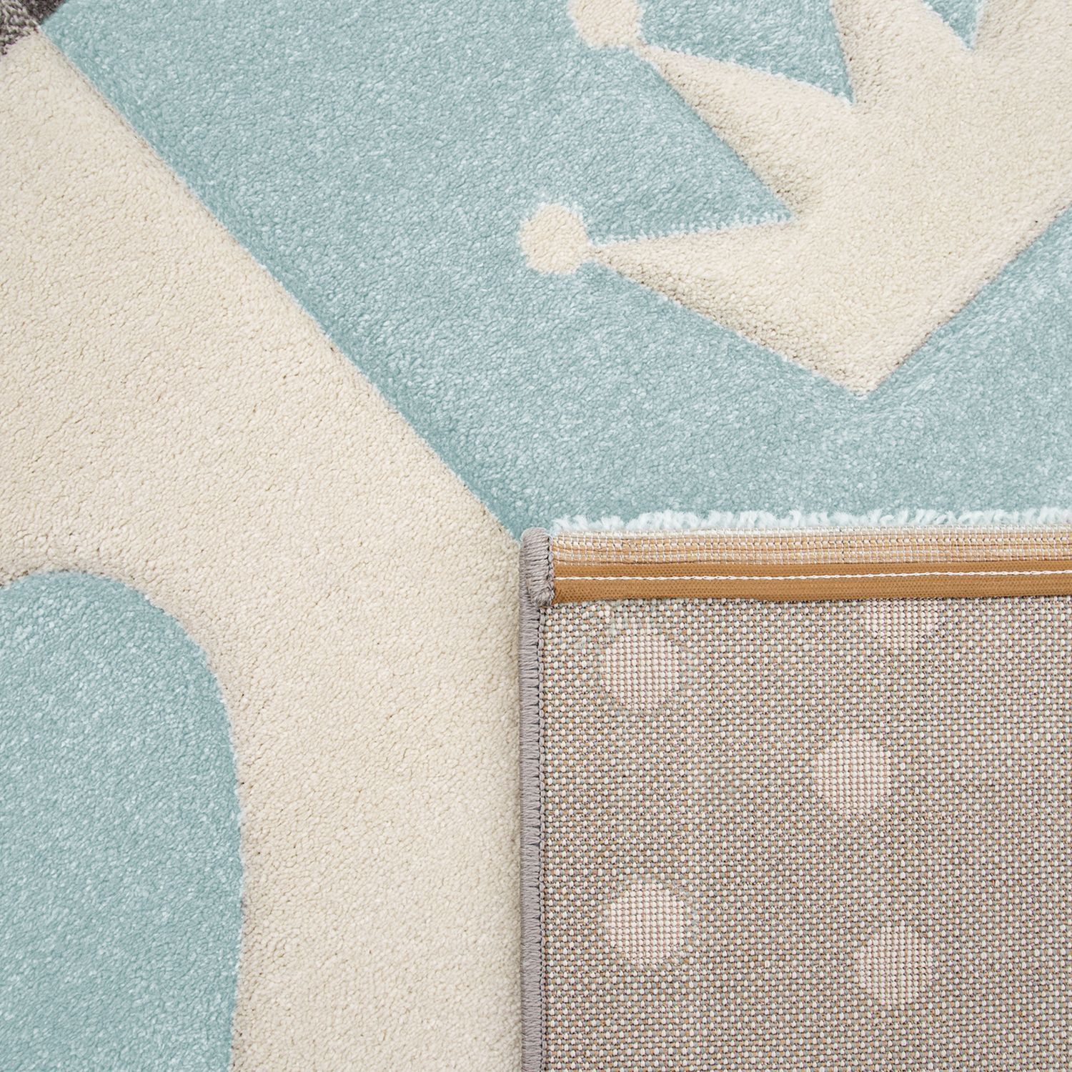 Kids Rug Checked Dots Hearts & Crowns in Pastel Blue Grey-3