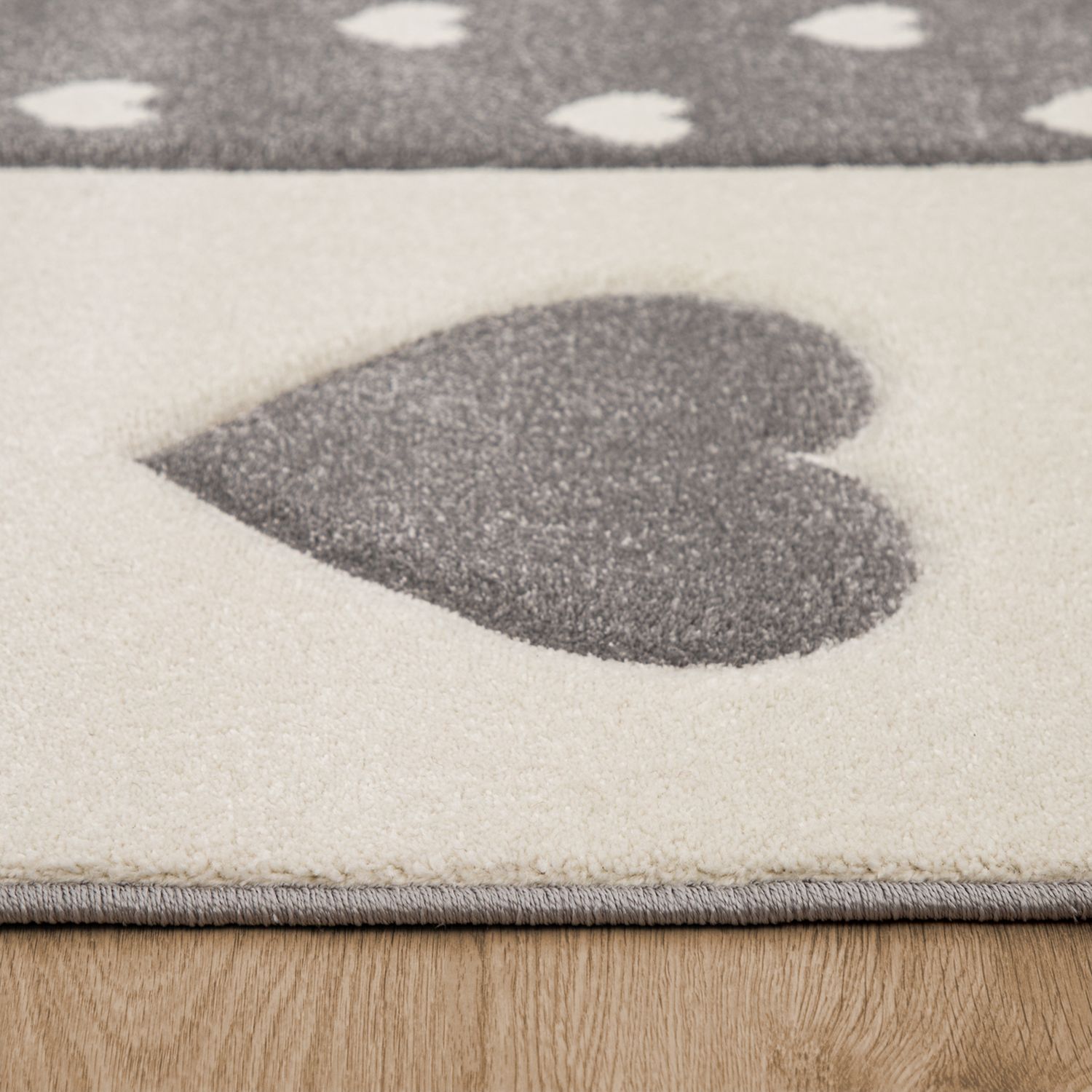 Kids Rug Checked Dots Hearts & Crowns in Pastel Blue Grey-2
