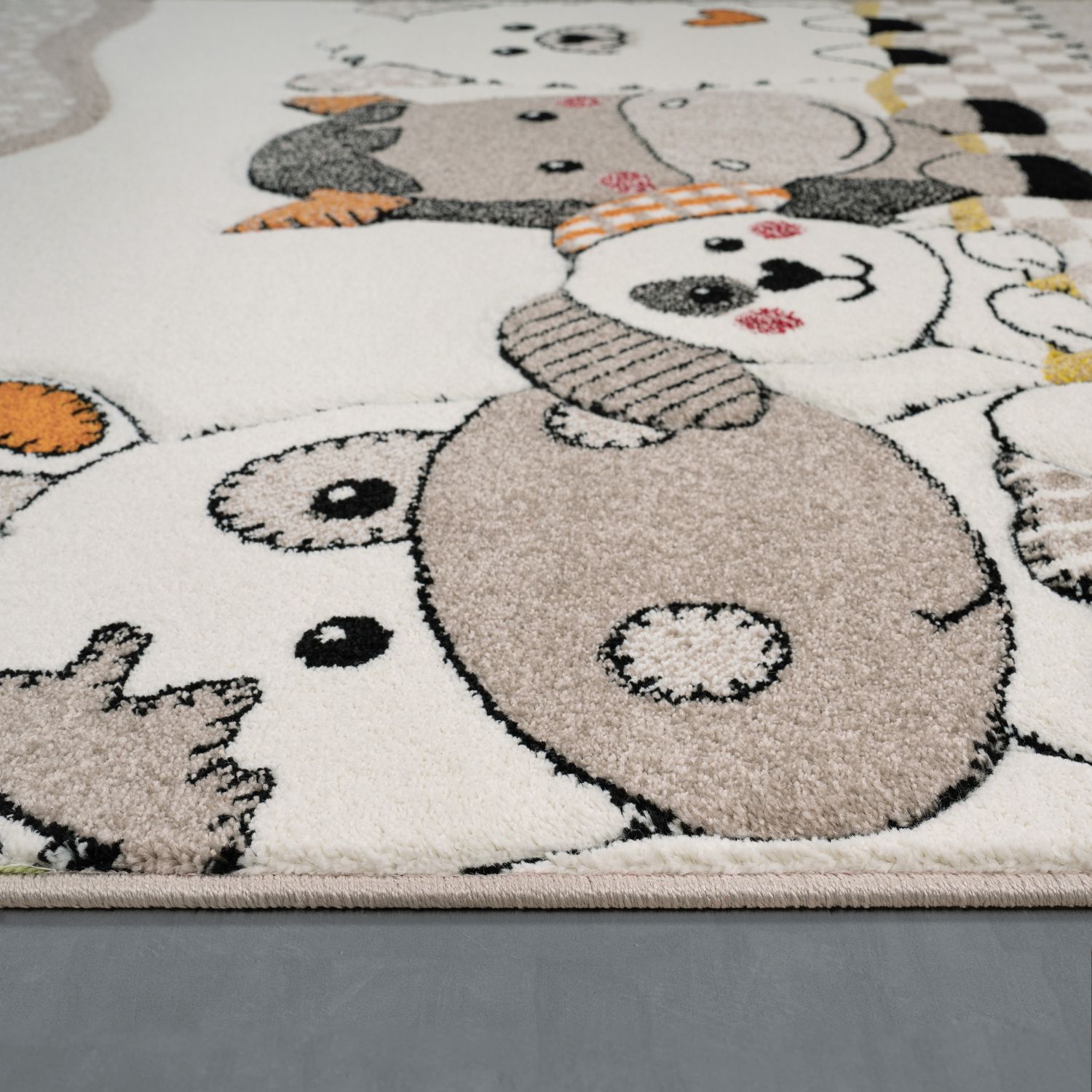 Kids Rug with Charming Farm Animals Patchwork in Beige Cream-3