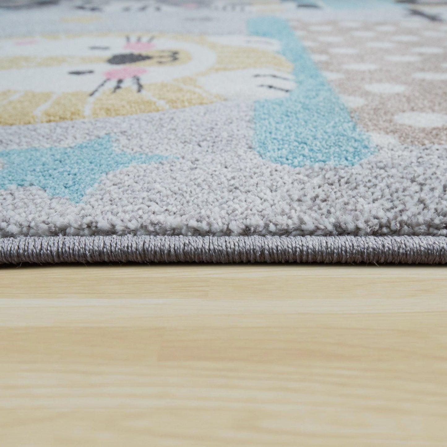 Kids Rug Elaya for Nursery Cute Animals on a Train in Pastel Grey-2