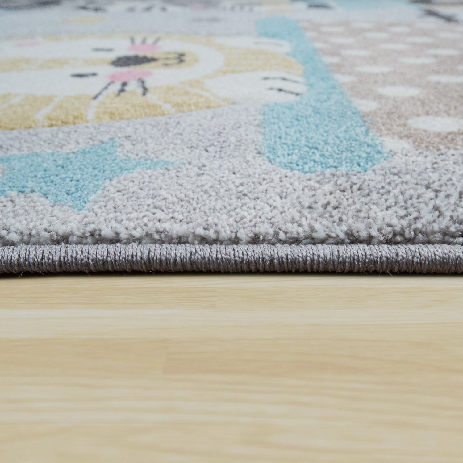 Kids Rug Elaya for Nursery Cute Animals on a Train in Pastel Grey-2
