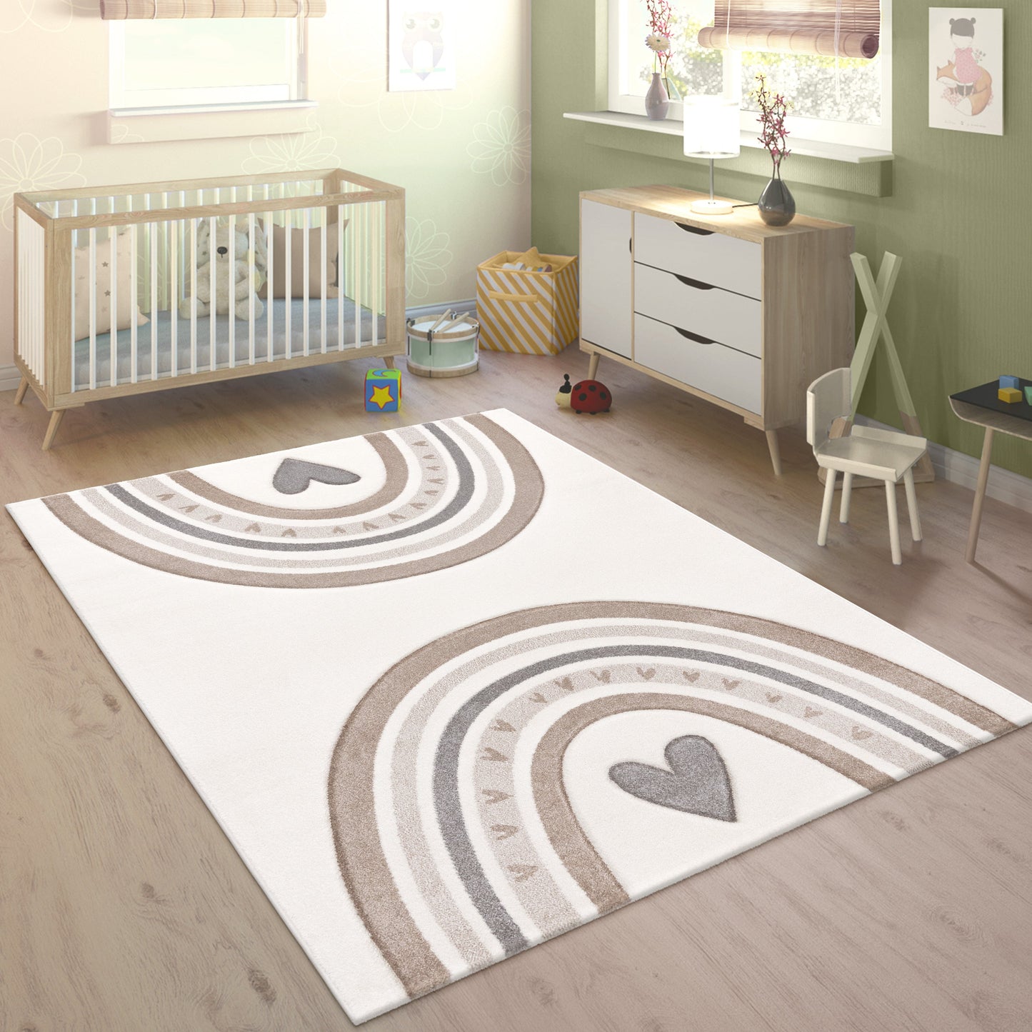 Kids Rug Cosmo with Rainbow & Hearts in Cream-0