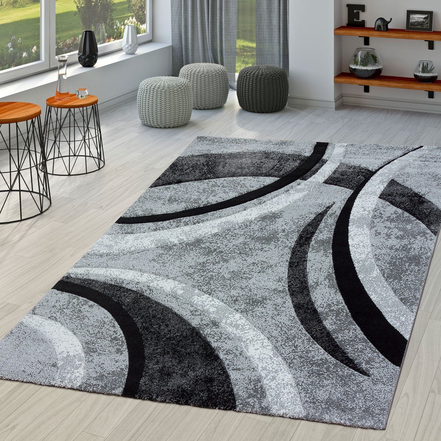 Area Rug Brilliance Grey White Geometric Pattern-0