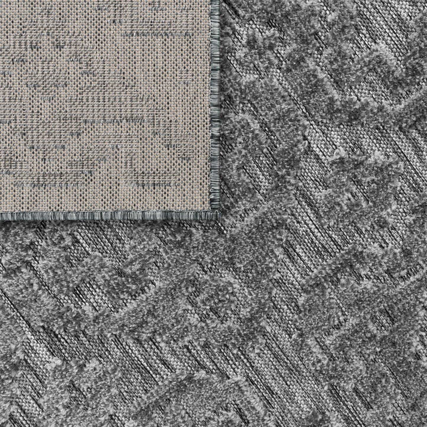 In- & Outdoor Rug Marrakesh High-Low Diamond Effect Pattern Anthracite-3