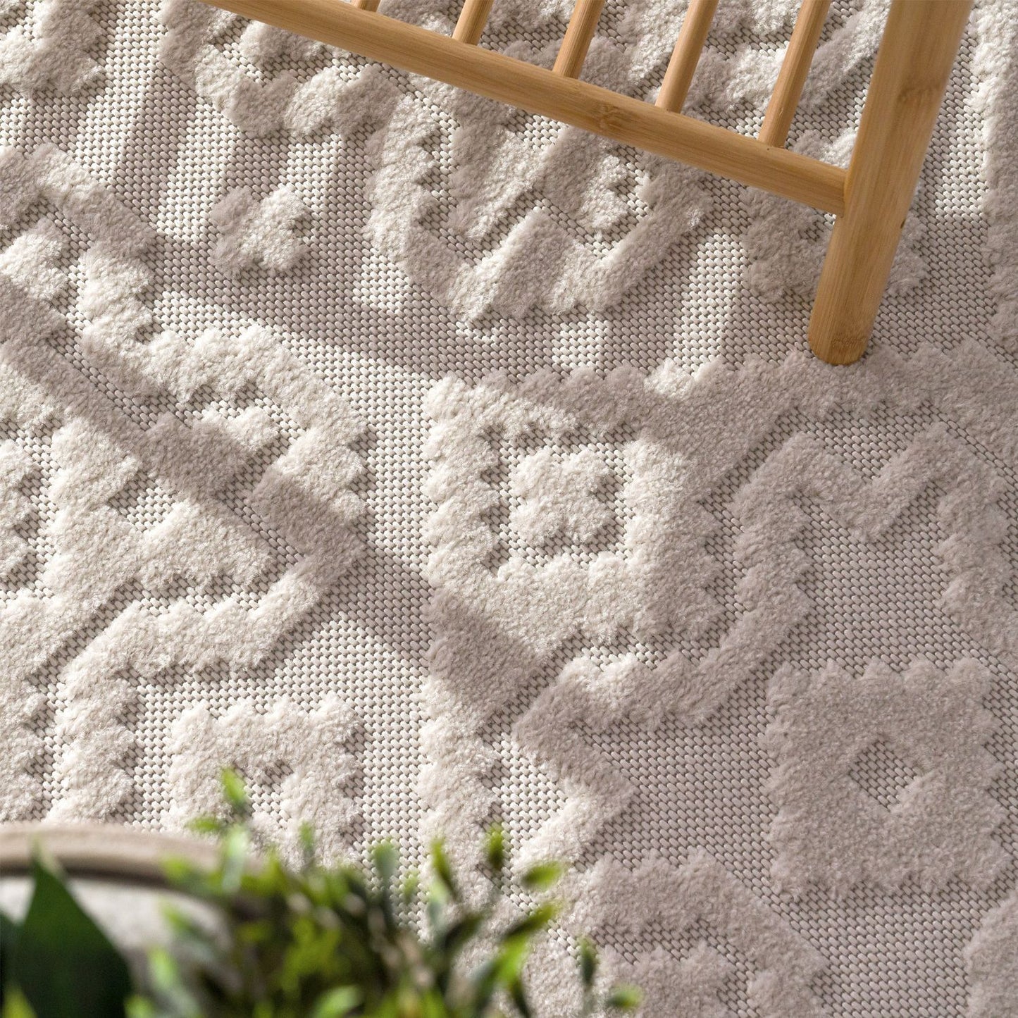 In- & Outdoor Rug Marrakesh High-Low Diamond Effect Pattern Cream-1