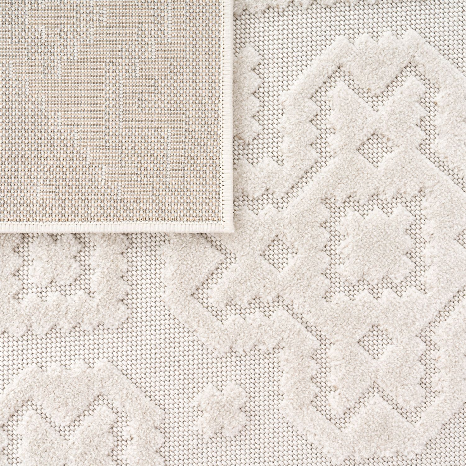 In- & Outdoor Rug Marrakesh High-Low Diamond Effect Pattern Cream-3