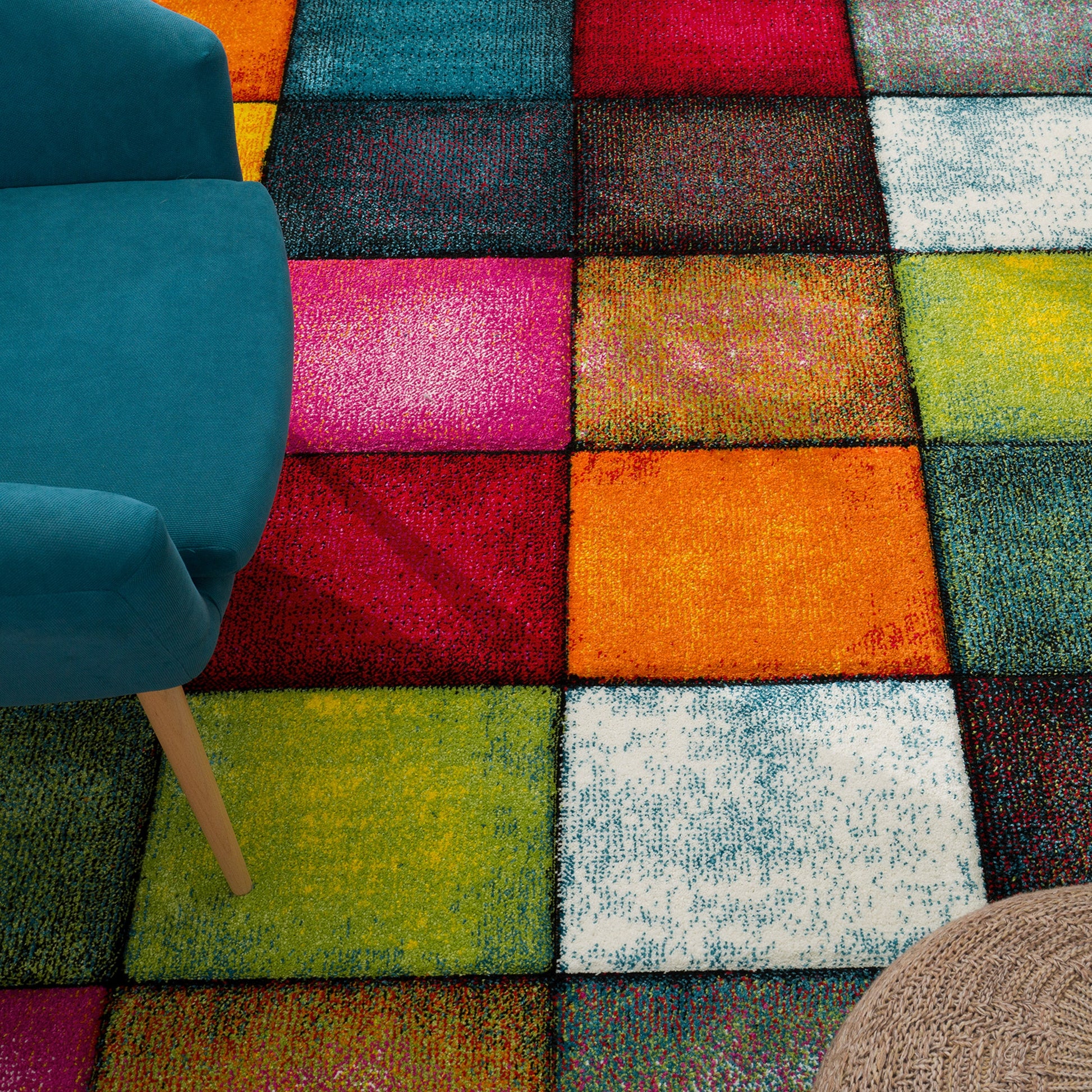 Colorful Area Rug Smaragd With Geometric Squares - Multicolor-1