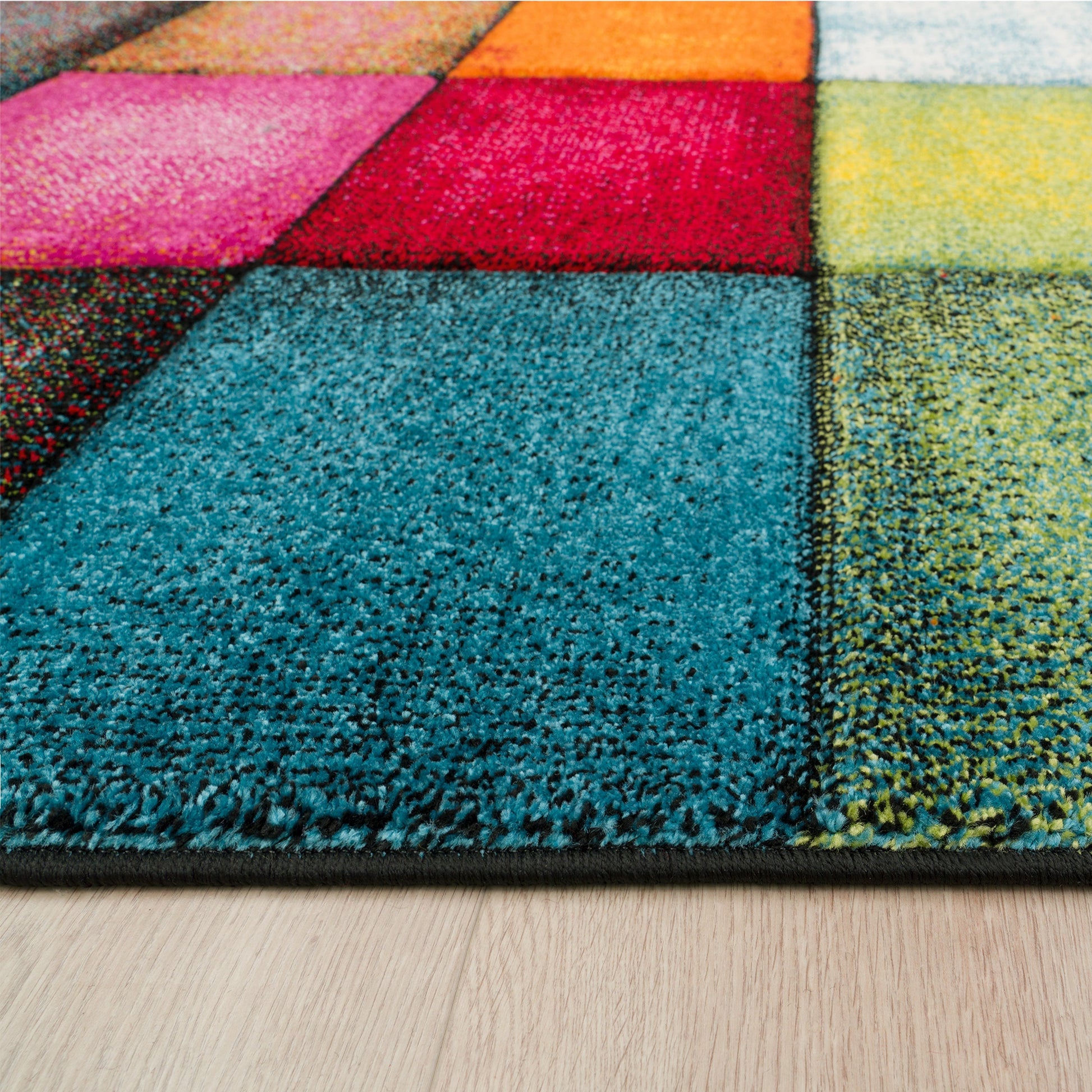 Colorful Area Rug Smaragd With Geometric Squares - Multicolor-2