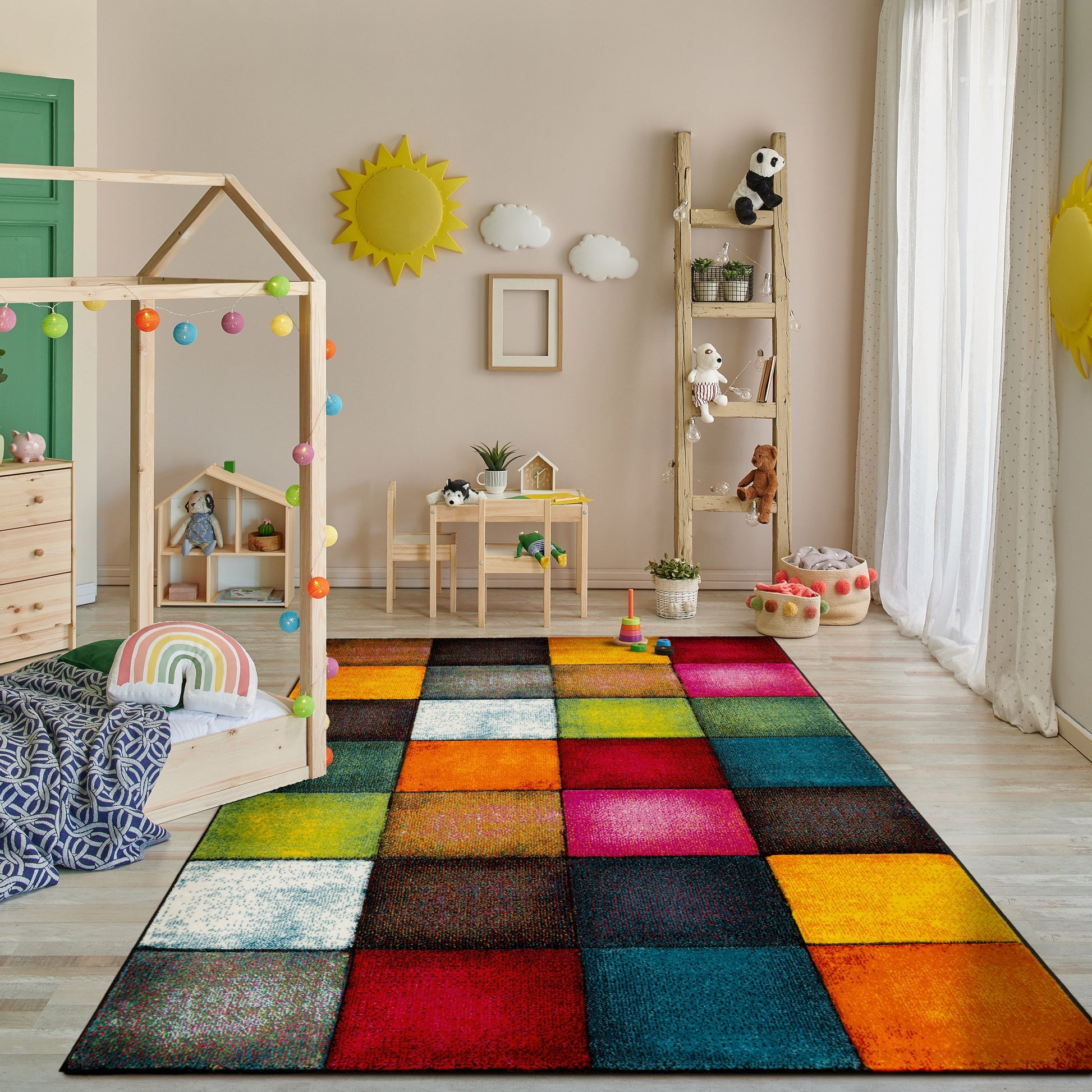 Colorful Area Rug Smaragd With Geometric Squares - Multicolor-4