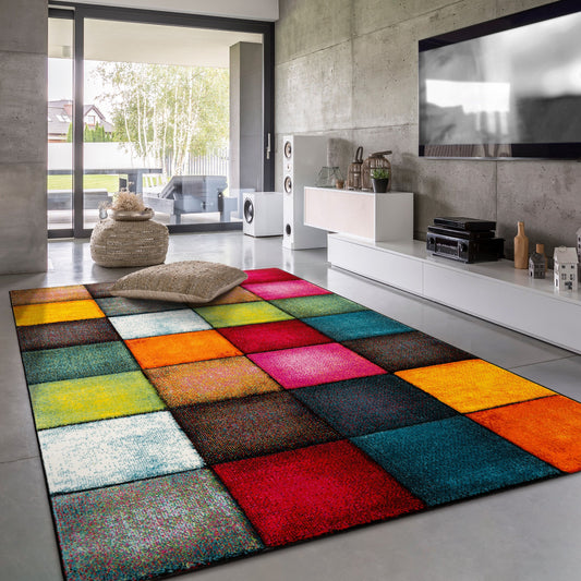 Colorful Area Rug Smaragd With Geometric Squares - Multicolor-0
