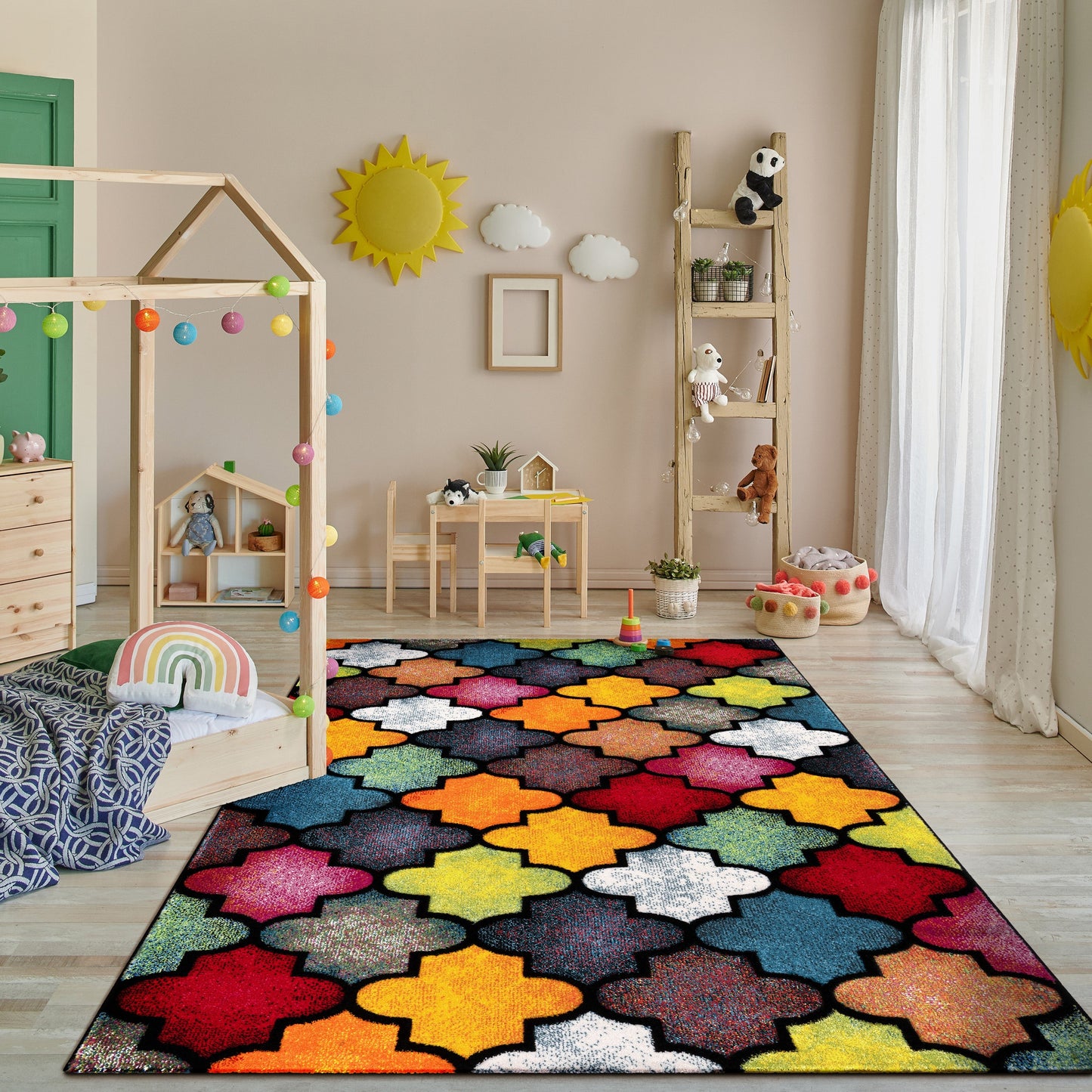 Colorful Area Rug Smaragd Moroccan Pattern - Multicolor-4