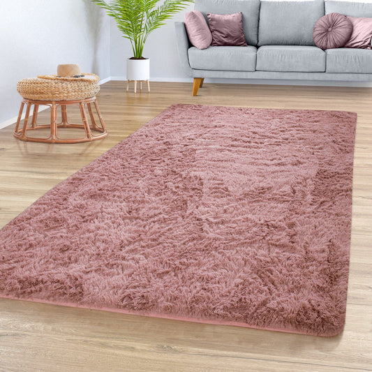 Solid Shag Rug Silky Soft & Fluffy In Rose-0