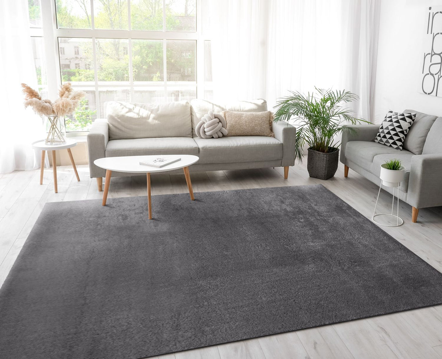 Soft Area Rug with Anti-Slip Backing Washable - Dark Gray-4