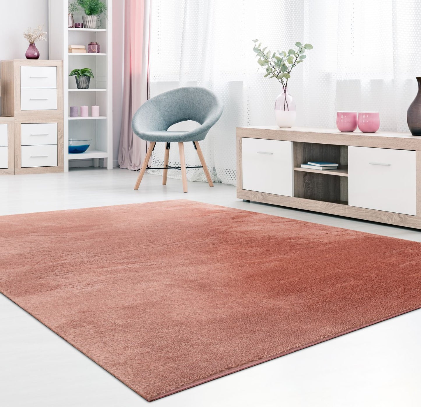Soft Area Rug with Anti-Slip Backing Washable - Pink-4