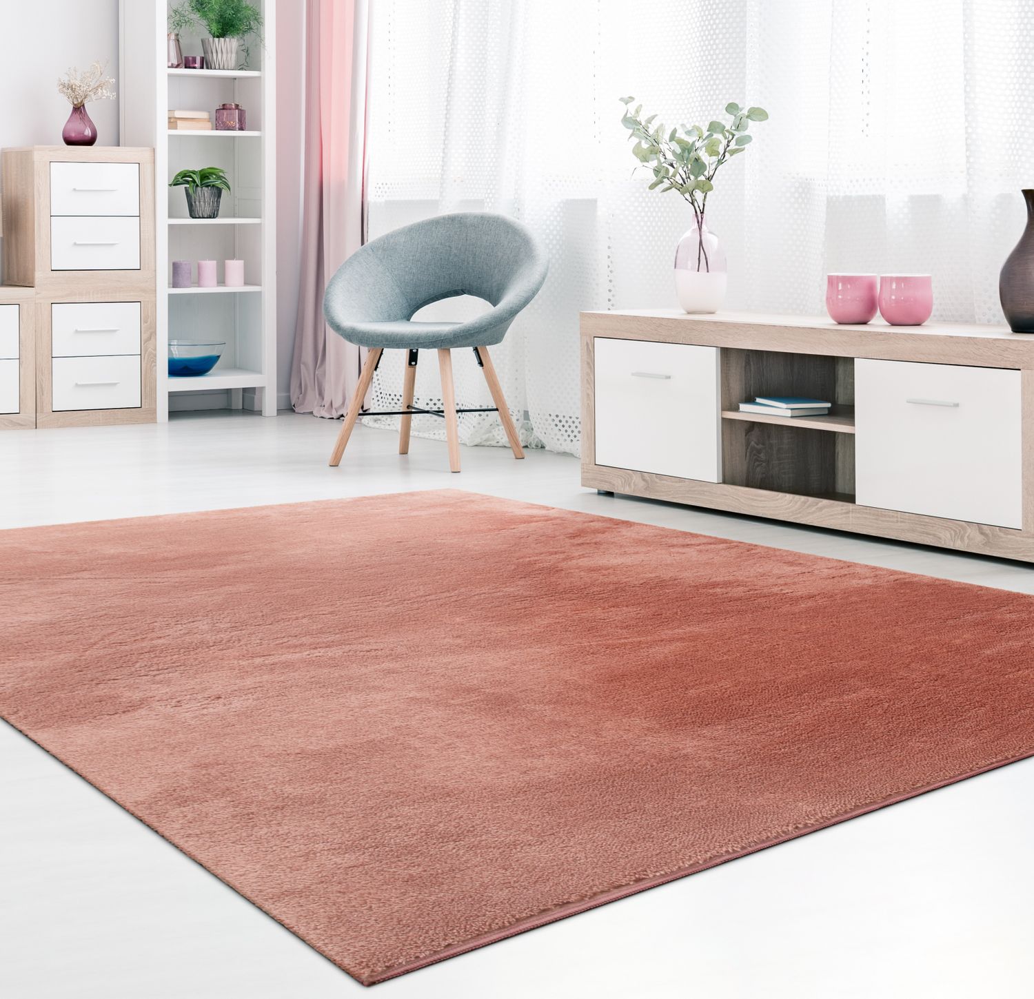 Soft Area Rug with Anti-Slip Backing Washable - Pink-4