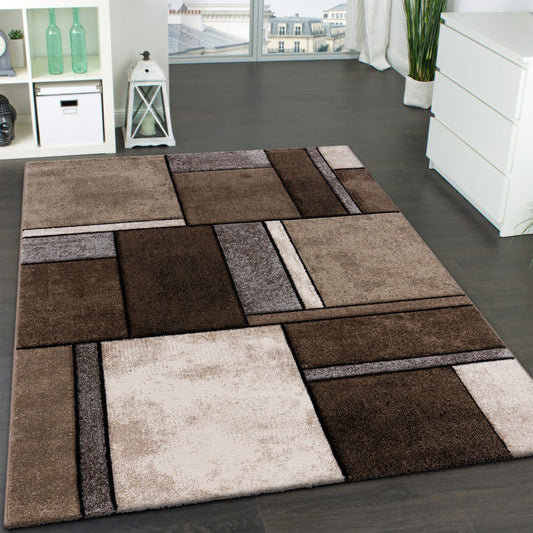 Area Rug Brilliance with Geometric Squares in Brown Beige-0