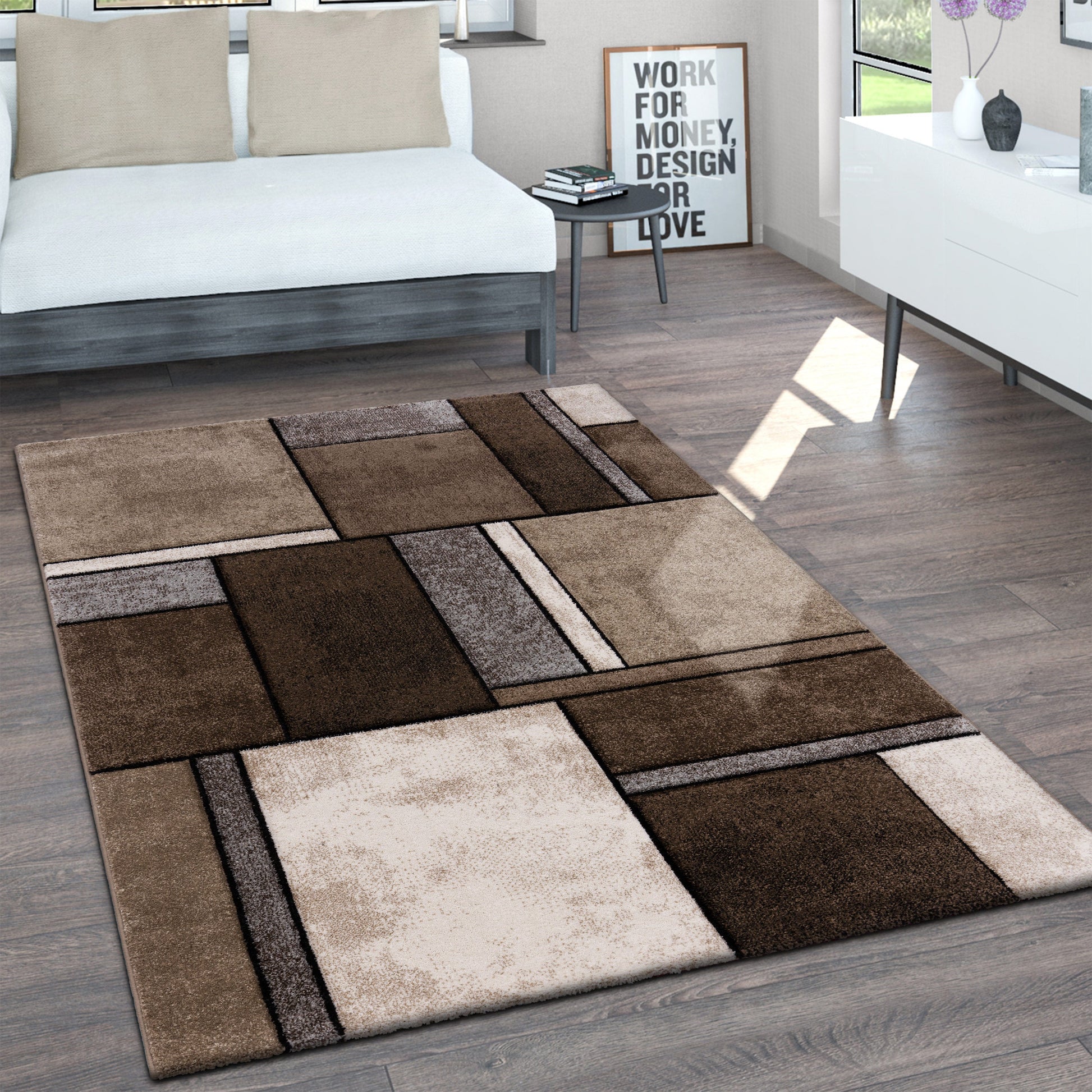 Area Rug Brilliance with Geometric Squares in Brown Beige-4